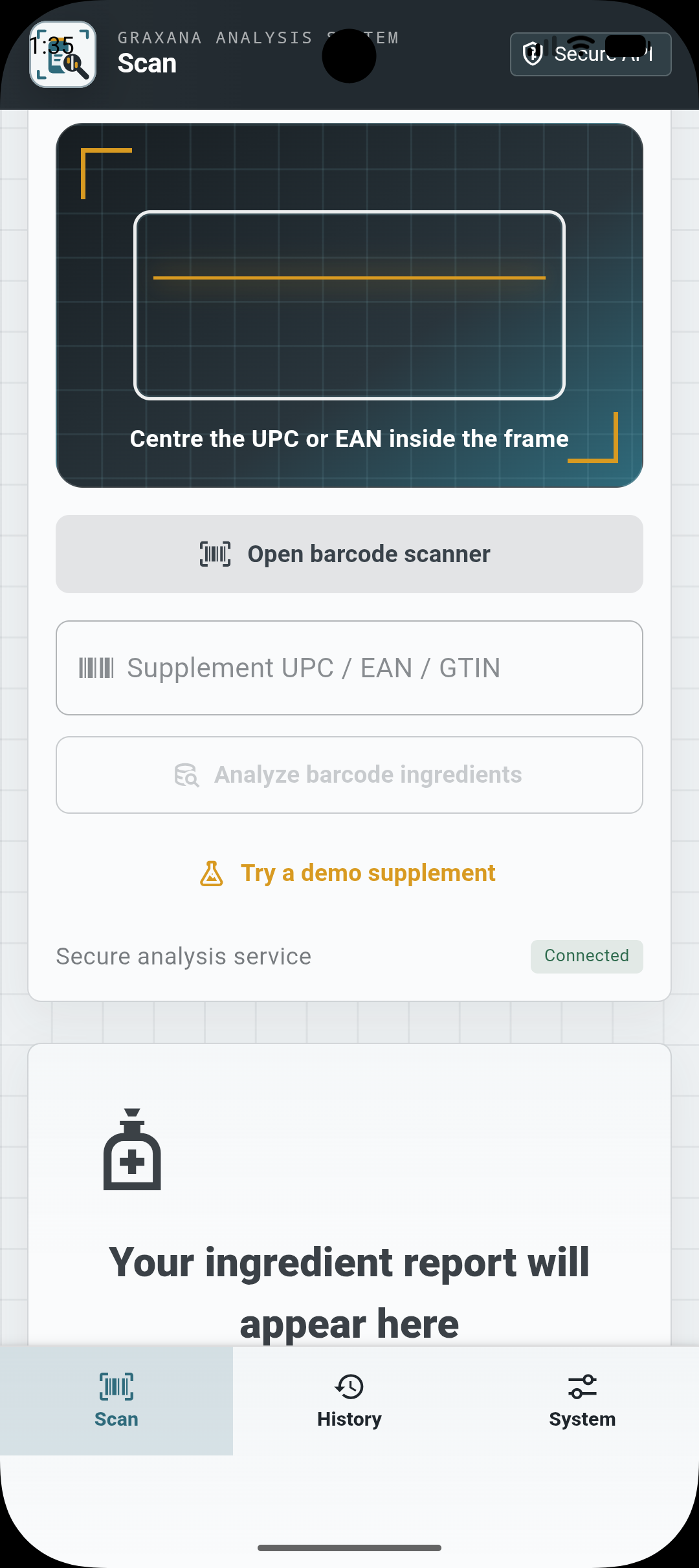Grax Scanner barcode entry with camera scanner and demo supplement options