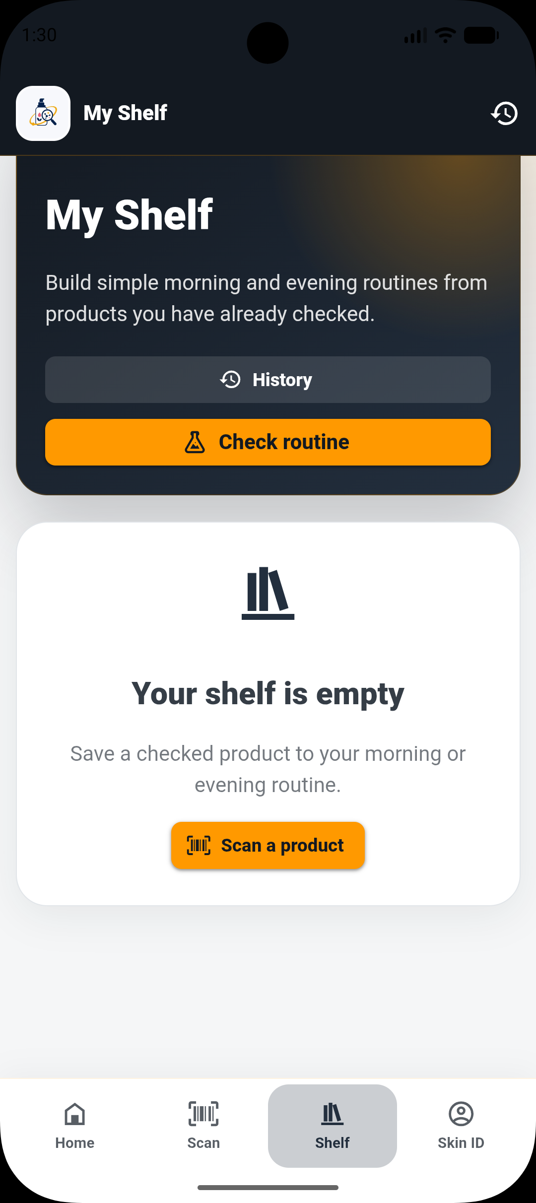 SkinIQ My Shelf with morning and evening routine storage