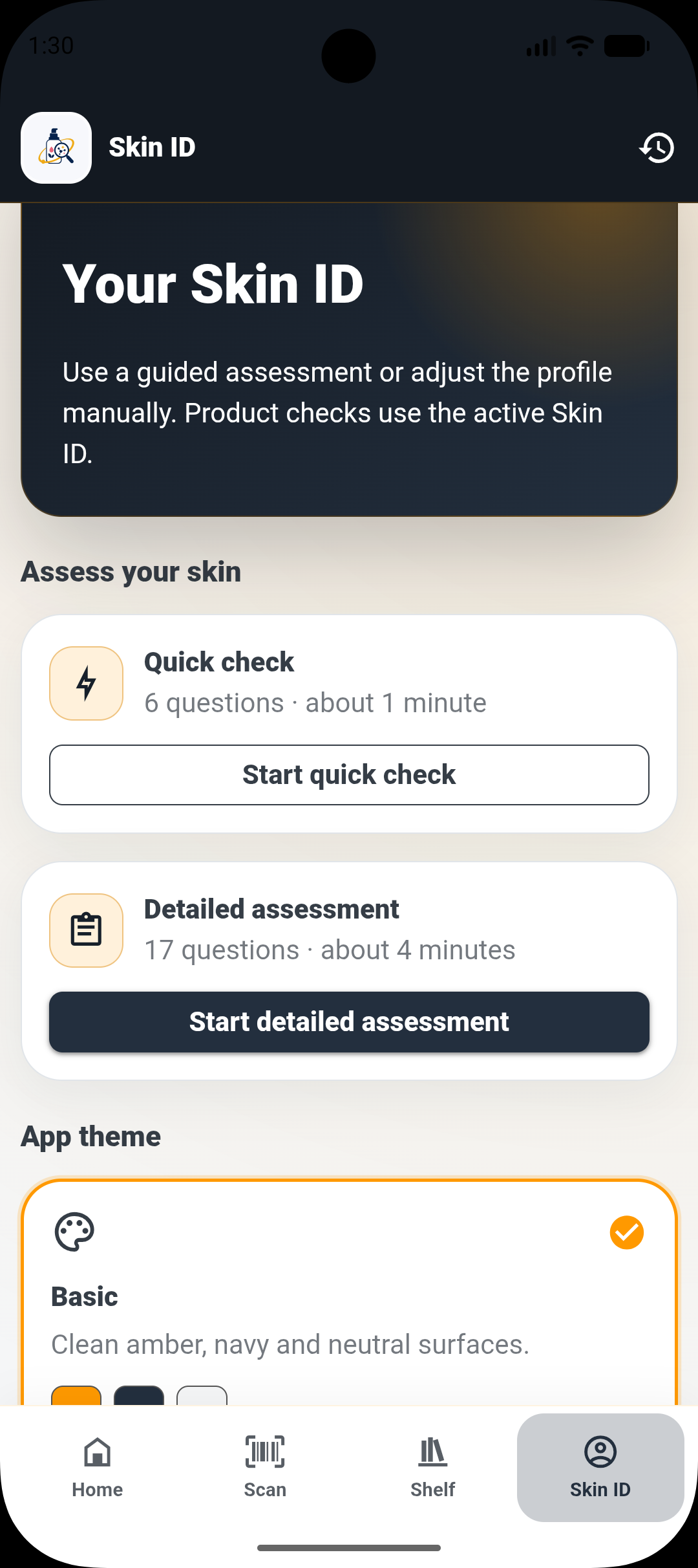 SkinIQ Skin ID with quick check and detailed assessment options